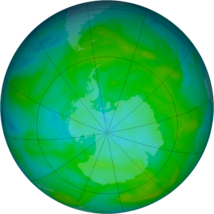 Antarctic ozone map for 10 January 1985
